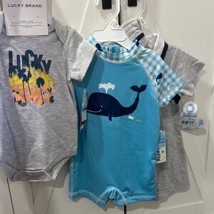 Lucky Brand Gray and Blue Baby Outfit Set